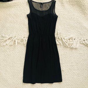 H&M Black Part Sheer Cinched Waist Tank Dress